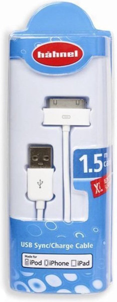 USB-Datenkabel für Apple iPhone 4/4s, 3G/3GS, iPad, iPod, 1.5 Meter, weiß, Hähnel