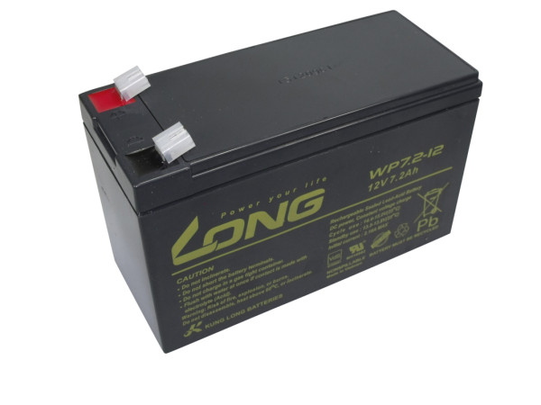 Blei-Akku Long WP7.2-12A/F2, 10-Jahres-Batterie, 6,3 mm Faston Anschluss, 12 V, 7,2 Ah