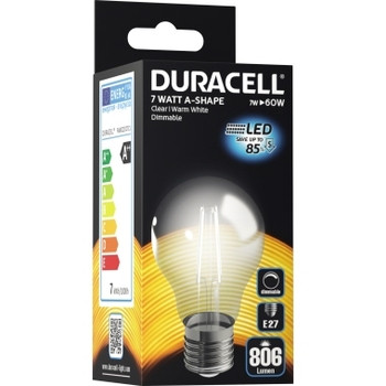 LED-Birnenlampe (Faden) Duracell E27, 230V, 7W, A++, warmweiß 2700K, dimmbar