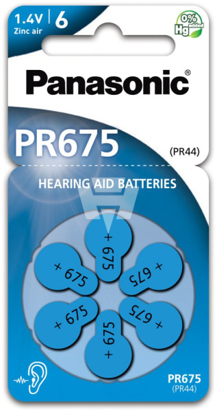 Hörgerät-Batterie Panasonic 675, PR-675, 6 Stück