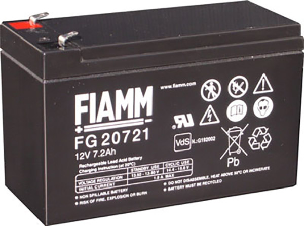 Blei-Akku Fiamm FG20721, mit VDS-Zulassung, 4,8 mm Faston Anschluss, 12 Volt, 7,2 Ah